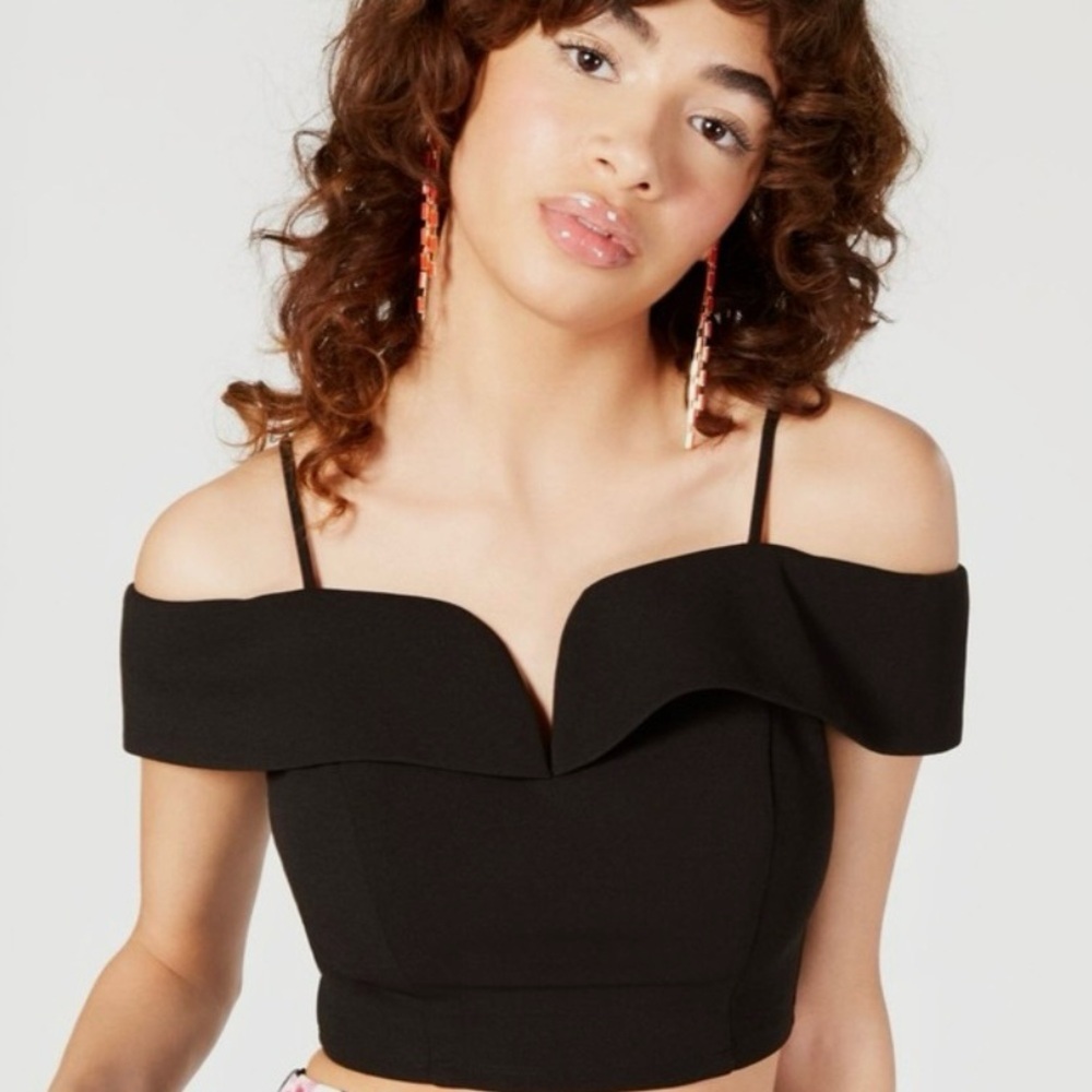 NWT B Darlin: Black Off-Shoulder Zip Back Crop Top